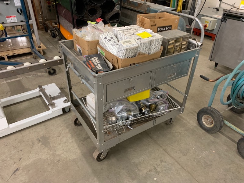 lot 95 image: Metal cart w misc. contents