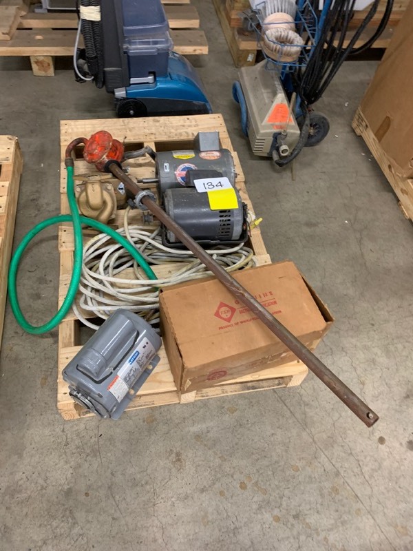 lot 134 image: Motors, barrel pump, etc.