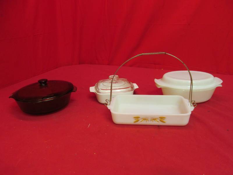 lot 227 image: anchor hocking ,fire king ,corning ware casserole dishes