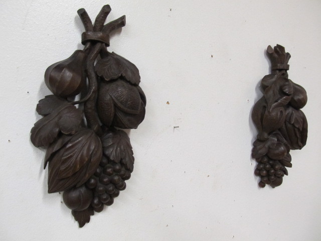 lot 69 image: 2 Large Solid Wood Carved Wall Hangings