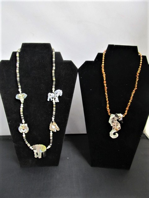 lot 73 image: Signed LEE SANDS Mother-of-Pearl & Shell Inlaid Large Pendant Necklaces