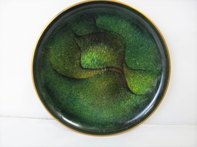 lot 55 image: Signed Vintage Scandinavian Enameled Brass Small Tray