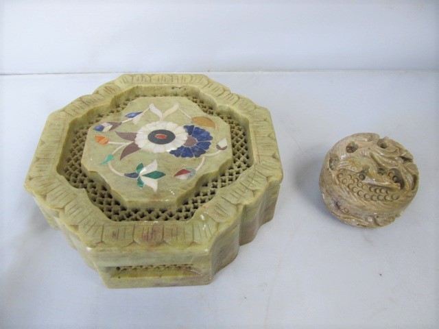 lot 56 image: Vintage Carved Stone Trinket Boxes