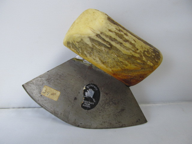 lot 57 image: Vintage Alaskan Bone Handled ULU Blubber Scraper