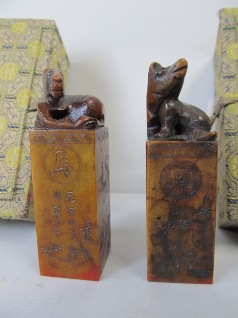 lot 58 image: 2 Vintage Chinese Carved Stamps wBoxes
