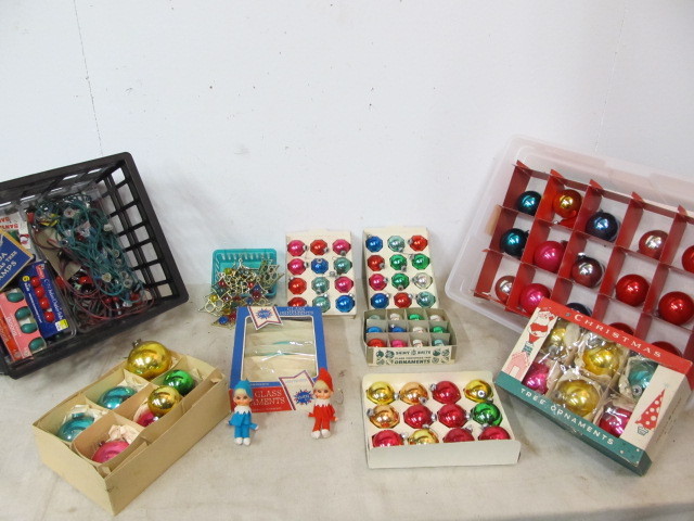 lot 93 image: Large Lot of Vintage Glass Christmas Ornaments Lights etc