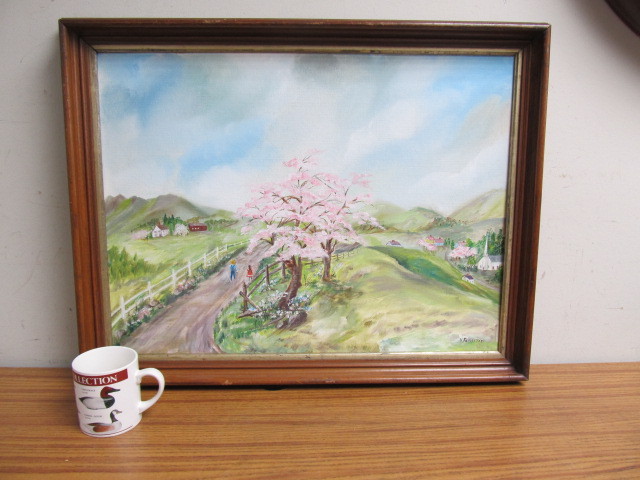 lot 216 image: Old Vintage Signed Folk Art Oil on Canvas Painting