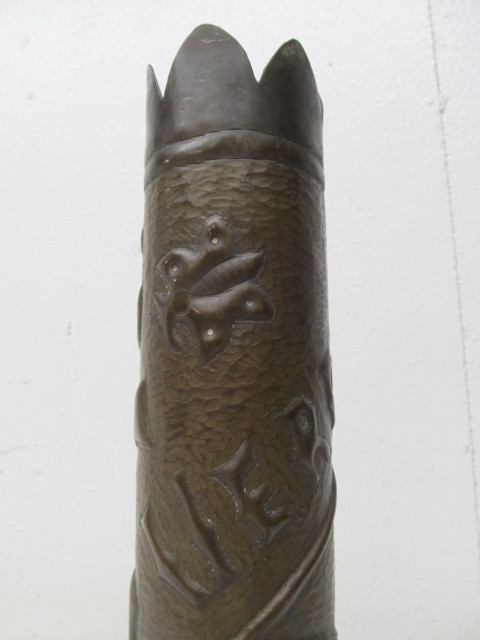 lot 106 image: Original WW1 Brass VERDUN Trench Art Artillery Shell