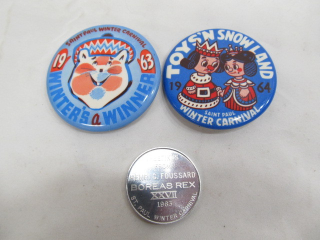 lot 134 image: 1960s Saint Paul Winter Carnival Buttons & Coin