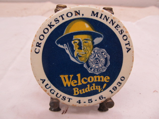 lot 151 image: 1930 Crookston MN American Legion Welcome Buddy Button