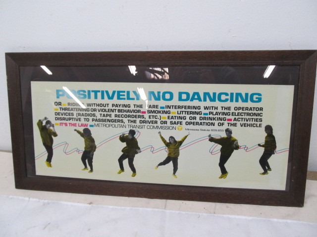 lot 188 image: Vintage 70s NO DANCING Bus Display Sign