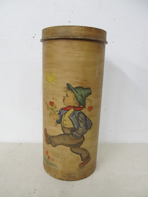 lot 206 image: Large Vintage Hand Painted Metal Hummel Style Umbrella Holder