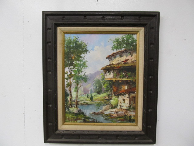 lot 214 image: Framed Signed Vintage Oil on Canvas Painting