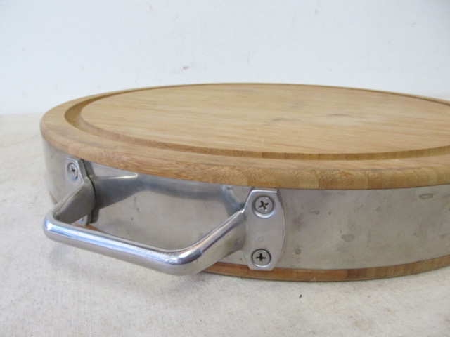 lot 224 image: High Quality Foley Martens Round Stainless Steel & Bamboo Chopping Block