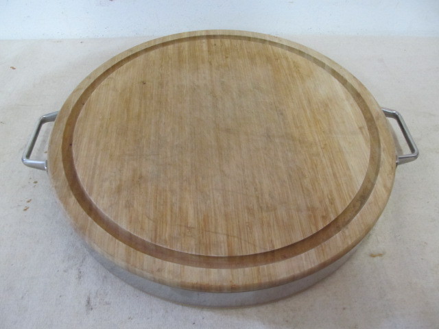 lot 225 image: High Quality Foley Martens Round Stainless Steel & Bamboo Chopping Block