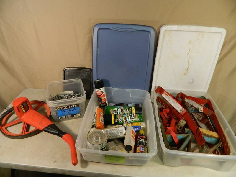 lot 68 image: Measuring Wheel, Shop Chemicals, Roof Jacks, Etc