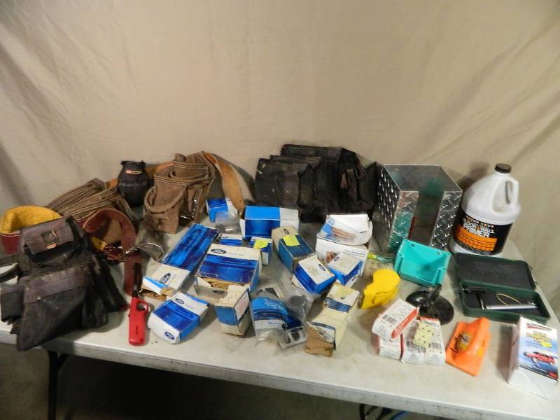 lot 69 image: NOS Ford Parts, Toolbelts, Shop Supplies