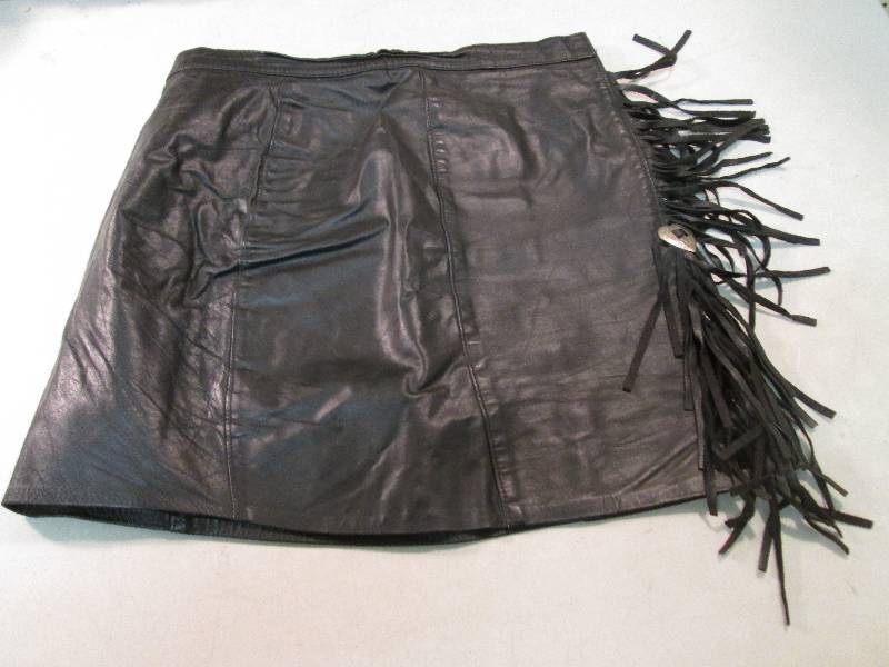 Black Leather Fringed Skirt Size 14...