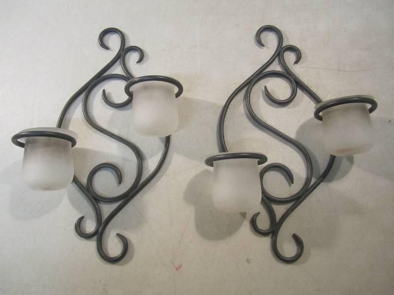 Pair of Metal Candle Wall Sconces O...