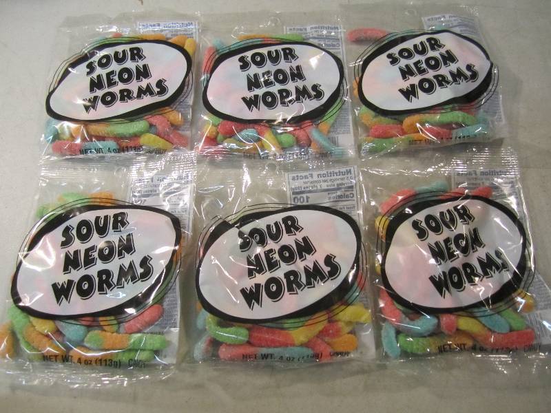 6 Bags of Sour Neon Gummi Worms Bes...