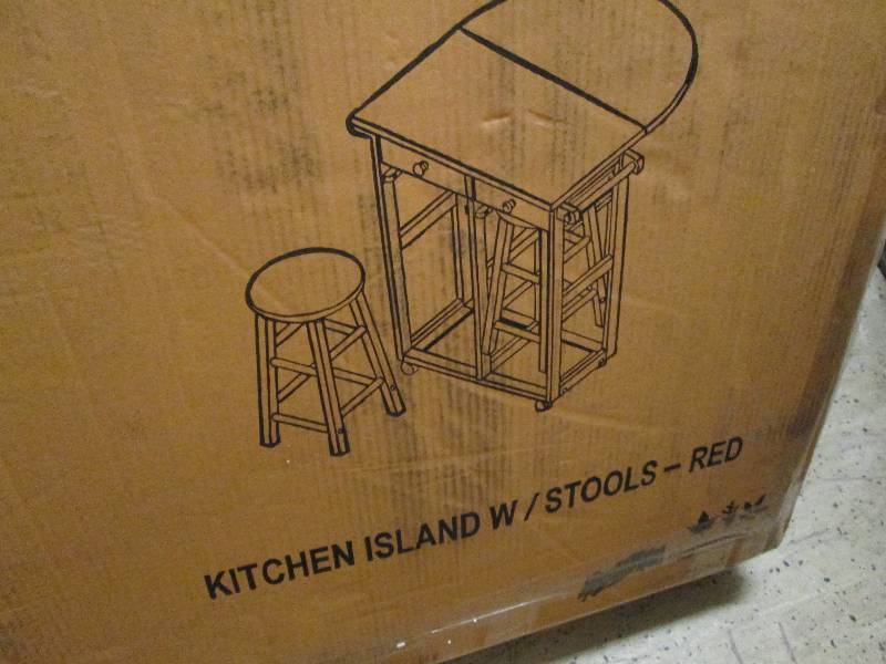 lot 130 image: Kitchen Island with Stools open box...