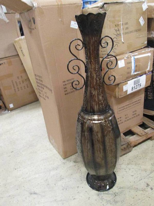 lot 220 image: Grande Metal Floor Vase open box Re...