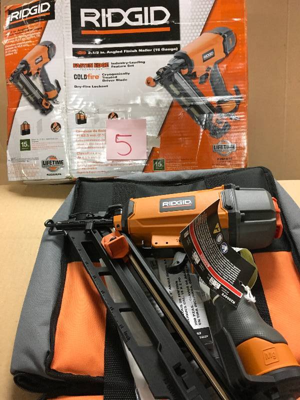 lot 5 image: RIDGID R250AFE Angled Finish Nailer Air Tool in good working condition