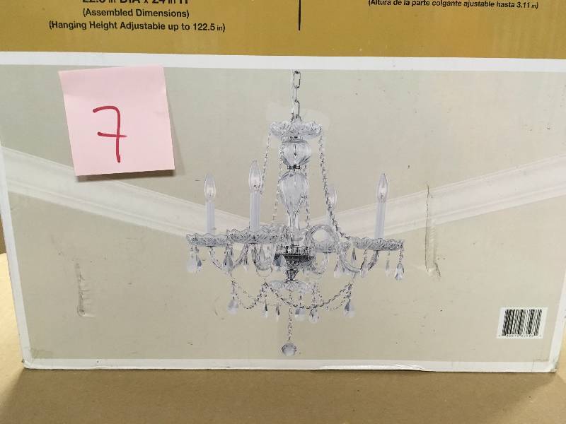 lot 7 image: Hampton Bay Lake Point 4-Light Chrome and Clear Crystal Chandelier new