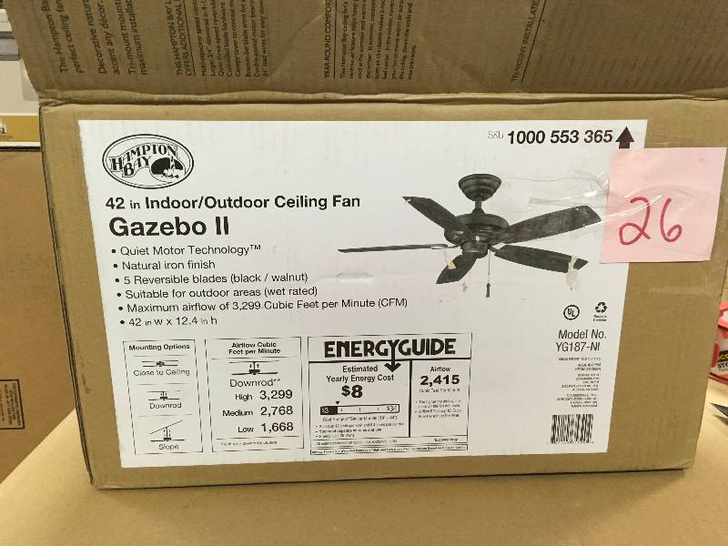 lot 26 image: Hampton Bay  Gazebo II 42 in. IndoorOutdoor Natural Iron Ceiling Fan not used