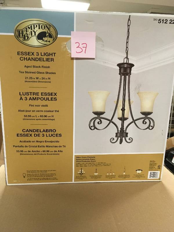 lot 37 image: Essex 3-Light Aged Black Chandelier new