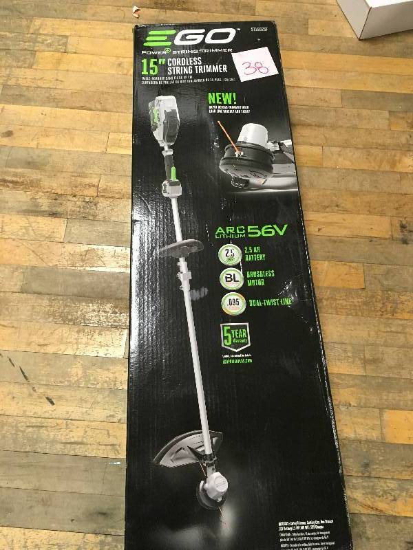 lot 38 image: EGO 15-inch 56V Lithium-Ion Electric Cordless String Trimmer wRapid Reload Head with Battery and Charger in good working condition