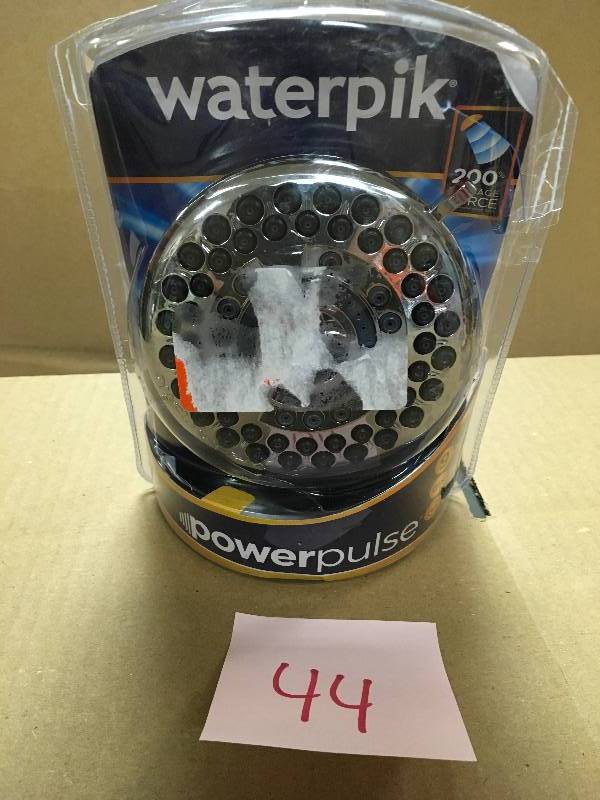lot 44 image: Waterpik Torrent 9-Spray 4.5 in. Showerhead in Chrome YAT-933E not used