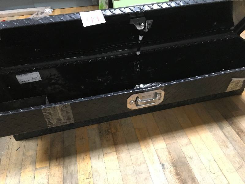lot 49 image: Husky 46.8 in. x 15.7 in. x 13.3 in. Aluminum Low Side Truck Box NOTE NO KEY LOCK NEED REPAIR