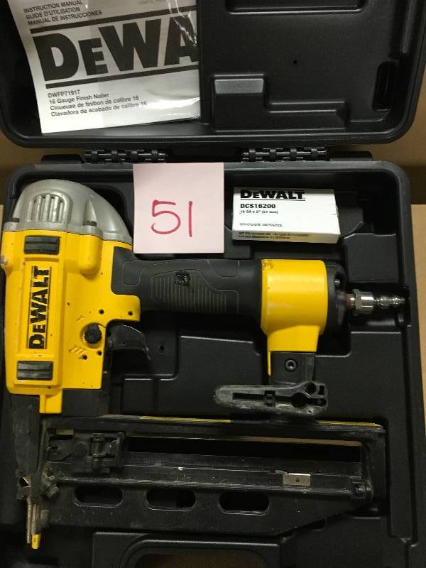 lot 51 image: DEWALT Pneumatic 16-Gauge 2-12 in. Nailer in good working condition