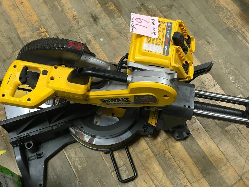lot 61 image: DEWALT DHS790AT2 FLEXVOLT 120V MAX Corded  Cordless 12 Double Bevel Compound Sliding Miter Saw TOOL ONLY  does not include cord or battery in good working condition