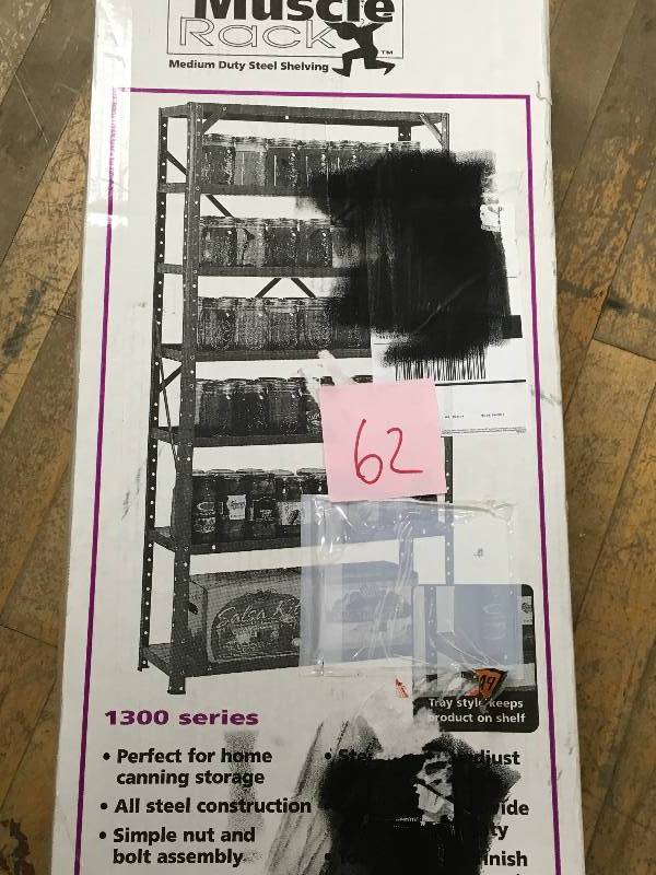 lot 62 image: Muscle Rack 30W x 12D x 60H 7-Shelf Steel Shelving, Grey not used