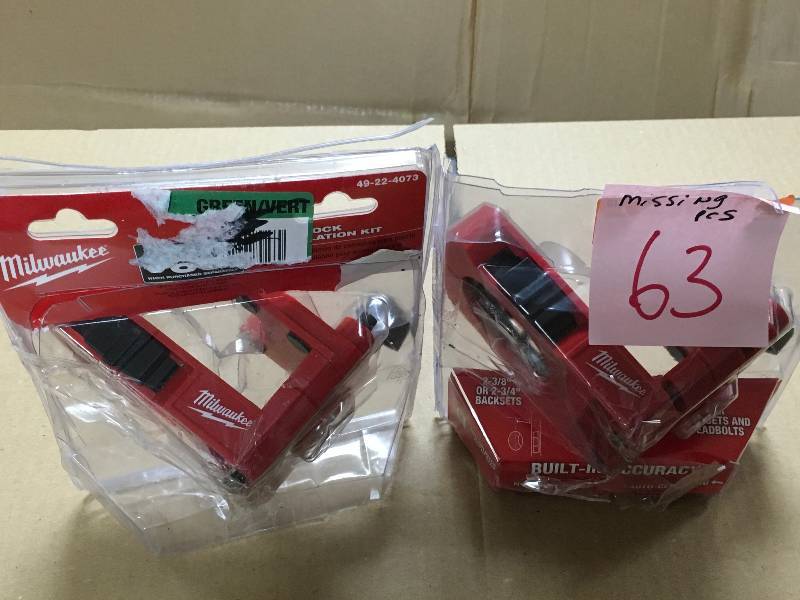 lot 63 image: Milwaukee 49-22-4073 Door Lock Installation Kit  Missing pcs