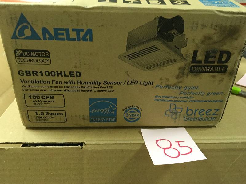 lot 85 image: Delta Breez GreenBuilder GBR100HLED 100 CFM Exhaust Bath FanDimmable LED Light, Dual Speed And Adjustable Humidity Sensor not used
