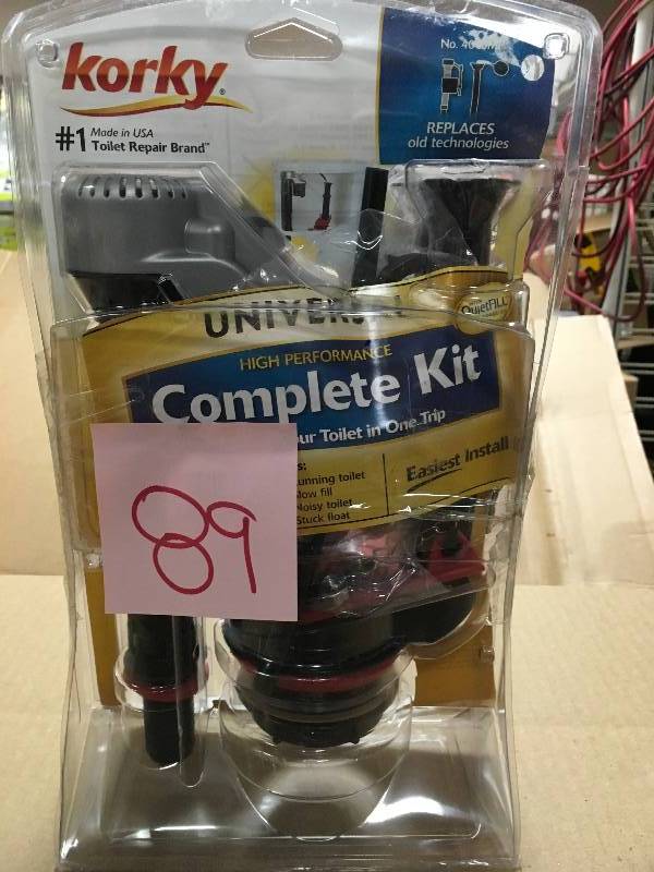 lot 89 image: Korky 4010MPPK Platinum Universal Toilet Repair Kit, Plastic and Rubber in good working condition