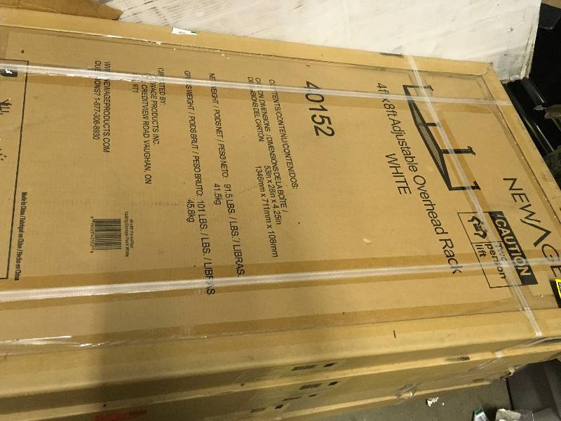 lot 91 image: NewAge Products Performance 96 in. L x 48 in. W x 42 in. H Adjustable VersaRac Ceiling Storage Rack in White  SET OF 2 New