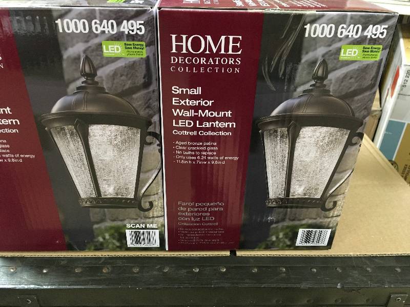 lot 93 image: Home Decorators Collection Aged Bronze Patina Outdoor LED Wall Lantern   LOTOF 2 New