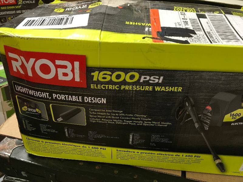lot 94 image: Ryobi RY141612 1,600-PSI 1.2-GPM Electric Pressure Washer  in good condition