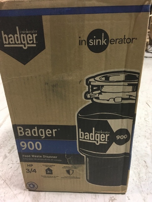 lot 103 image: InSinkErator Badger 900 34 HP Continuous Feed Garbage Disposal  open box not used