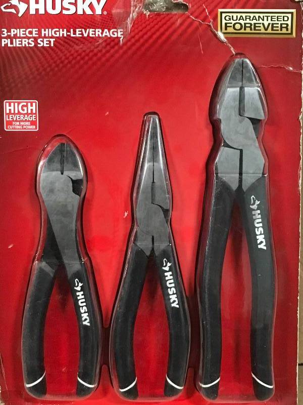 lot 3 image: Husky High-Leverage Long Nose Pliers Set (3-Piece) not used