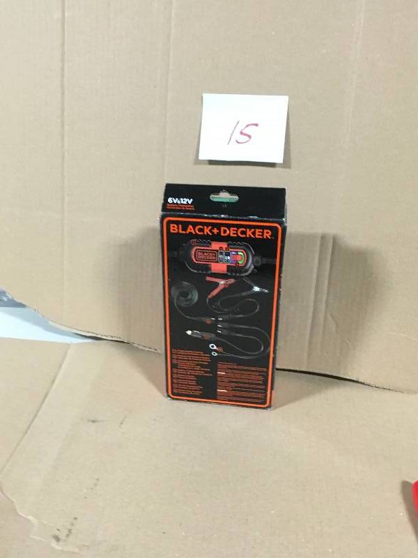 lot 15 image: BLACKDECKER BM3B 6V and 12V Battery Charger in working condition