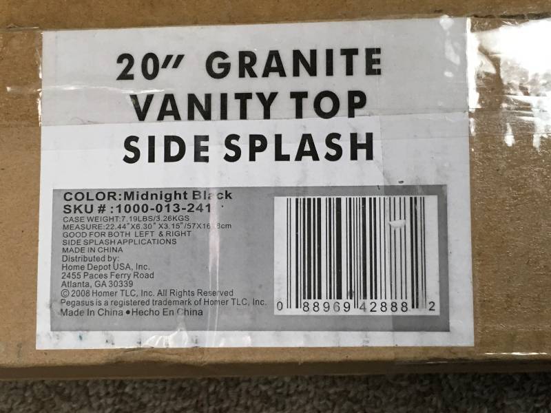 lot 99 image: Vanity Side Splashes Pegasus Counter Tops 20 in. Granite Sidesplash in Midnight not used