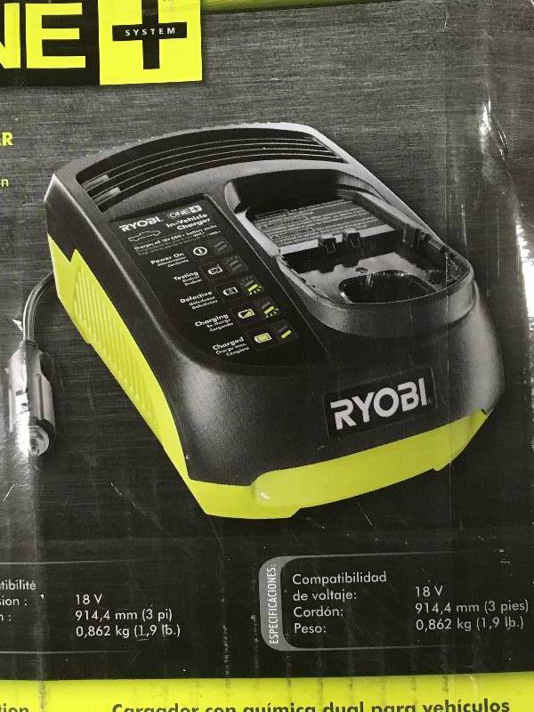 lot 31 image: Ryobi 18-Volt ONE In-Vehicle Dual Chemistry Charger for use with 12V DC Outlet in working condition