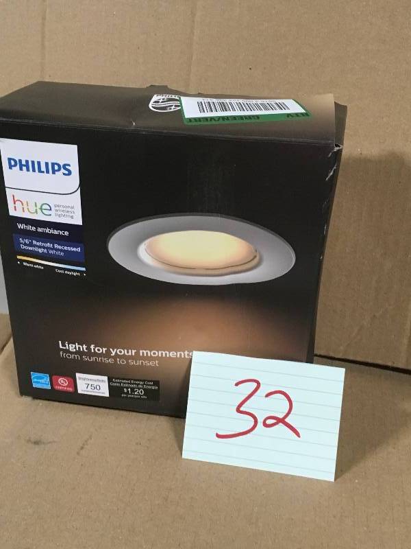 lot 32 image: Philips Hue White Ambiance LED Dimmable Smart Wireless Recessed Downlight (Retrofit 5-6 Inch) not used