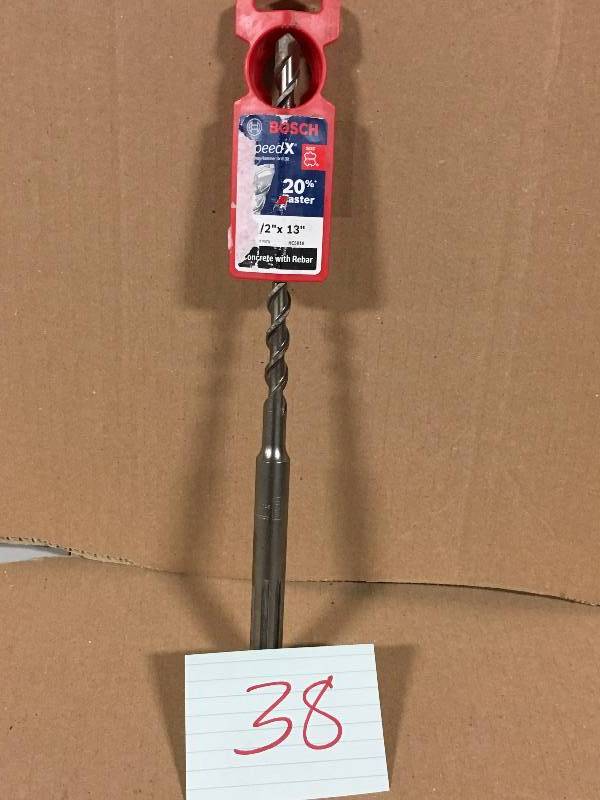 lot 38 image: Bosch 12 in. x 8 in. x 13 in. SDS-MAX Speed-X Carbide Rotary Hammer Drill Bit for Concrete Drilling not used