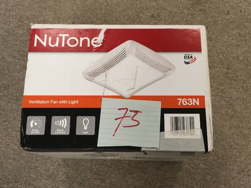 lot 73 image: NuTone 50 CFM Ceiling Bathroom Exhaust Fan with Light not used
